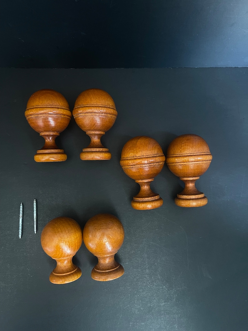 Vintage Wooden Curtain Rod Finials, Perfect Round Curtain Rod Ends