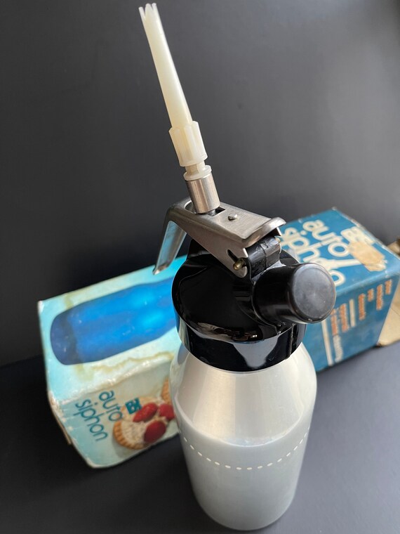 Vintage Auto Siphon Sahne Whipper, französische Aluminium Flasche, 1960er Jahre, Original Box