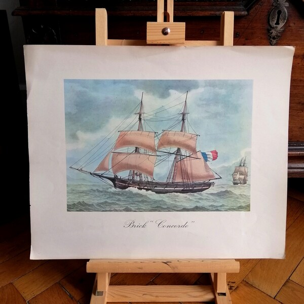 Lithograph Print from the famous works of ANTOINE ROUX, French Fine Art Painter. A Piece of Maritime Art. Collectible French Lithography.