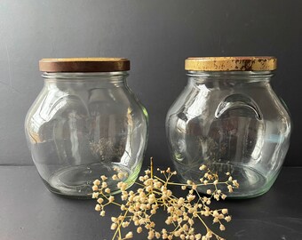 Vintage Glass Lidded Jars, Kitchen Organizers, Pair