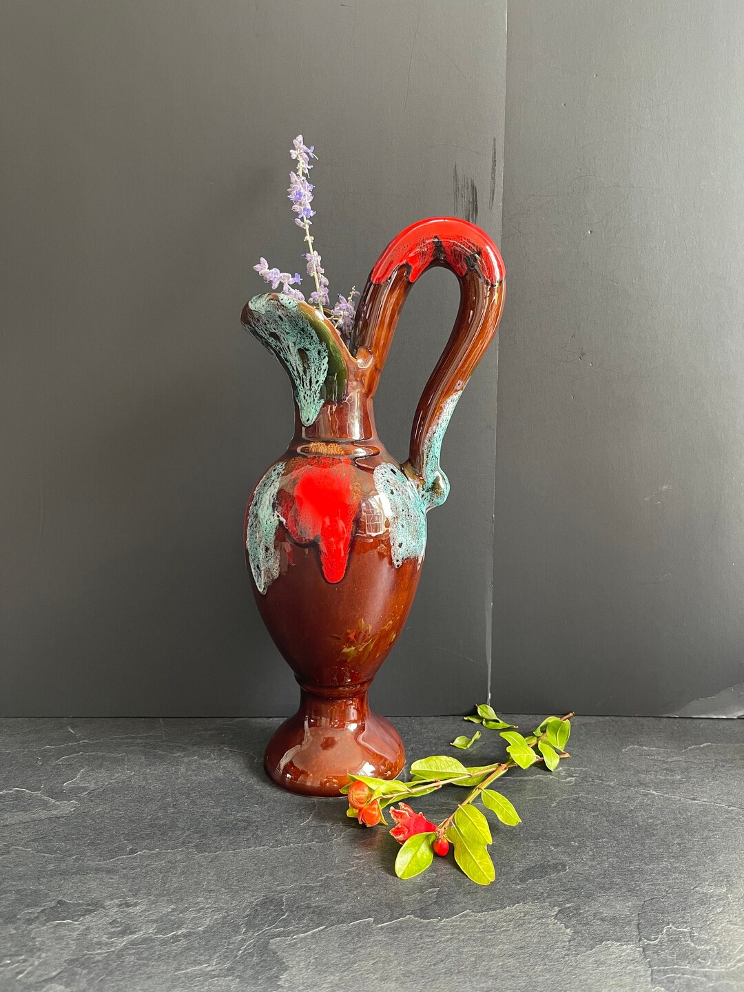 Unique Ceramic Glazed Jar Vase. Vintage Lacquered Tall Vase. Etsy