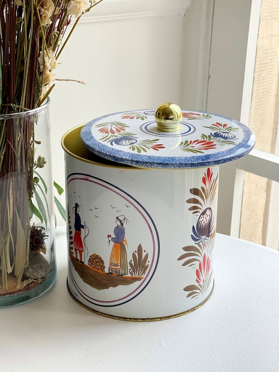 Vintage HB Henriot Quimper Keksdose, französischer Volkskunstbehälter