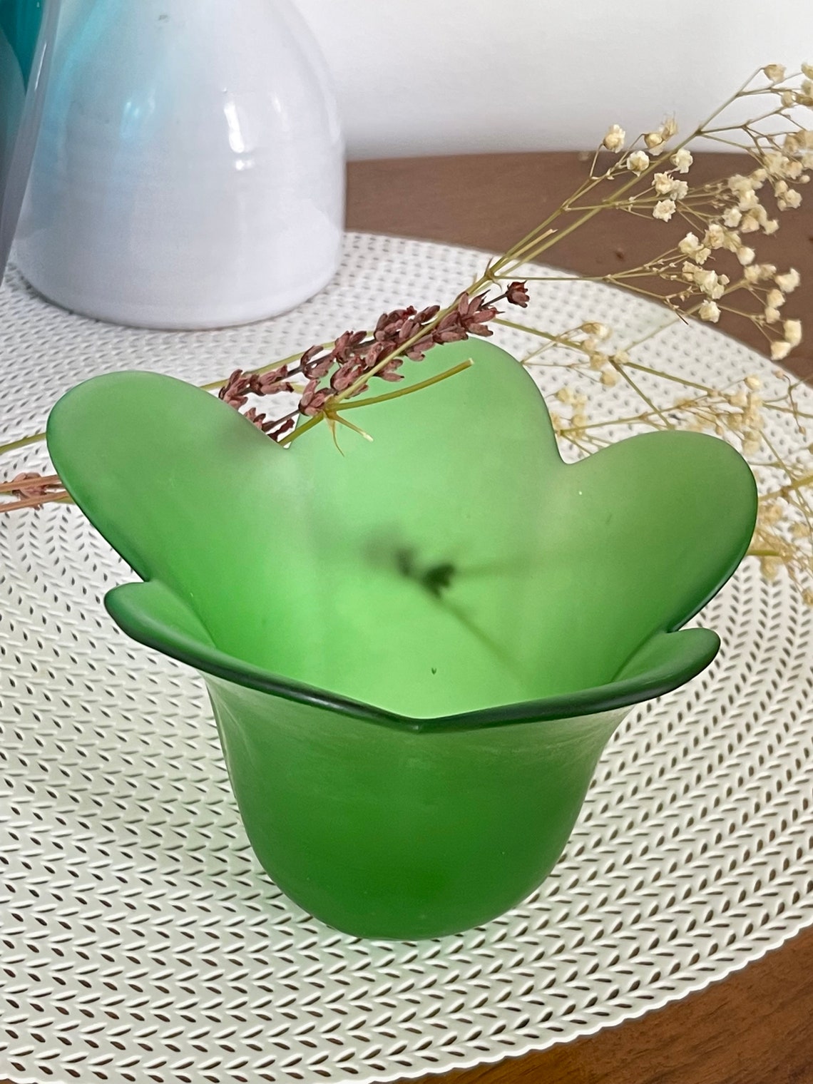 Charming Flower Shaped Glass Bowl Tea Light Holder Green Etsy