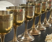Set of 8 Vintage Kiddush Cups. Ornate Wine Goblet. Altar Chalise Decor, Originally Golden Tone, Copper Made Cups, Vintage Gift Goblets.
