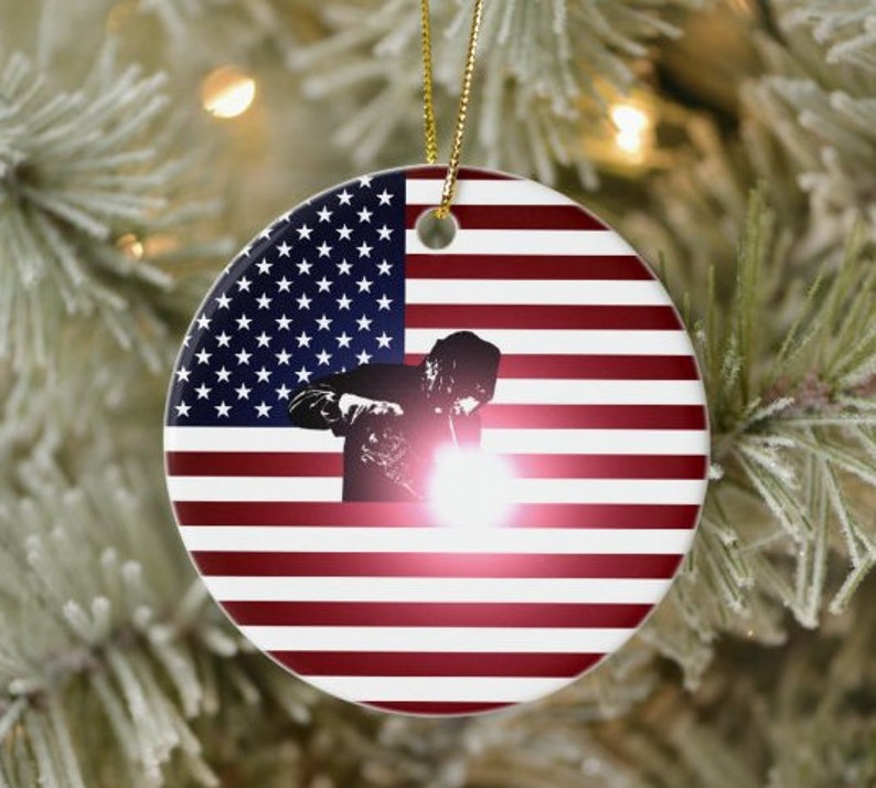 Santa Christmas gifts Welder and American Flag Ceramic Ornament Christmas monogram Funny Gift Holiday Gift