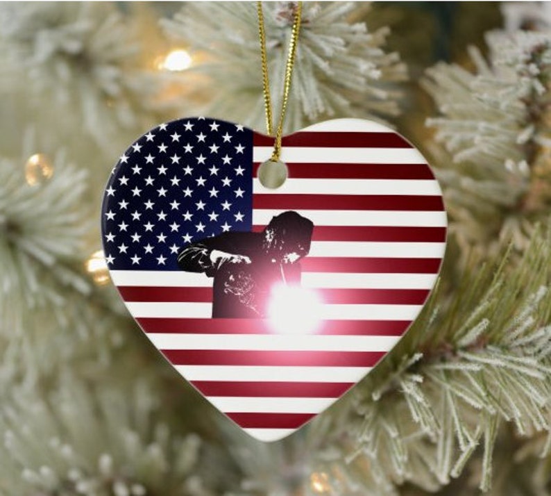 Santa Christmas gifts Welder and American Flag Ceramic Ornament Christmas monogram Funny Gift Holiday Gift