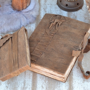 Diario in vera pelle invecchiato fatto a mano - Quaderno da scrittura in pelle 2 pezzi - Diario - Diario di viaggio - Documenti in stile vintage - Chiusura con cravatta