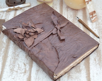 A4 Genuine Leather Large Journal - Leather Bound Book of Shadows - Grimoire - Diary  with Vintage Formed Pages