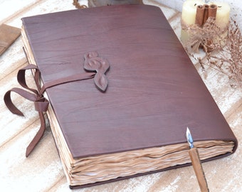 Handmade Large Genuine Leather Journal with Music Notes - A4 Leather Writing Notebook - Diary - Vintage Style Junk Journal with Aged Pages