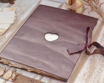 Álbum de fotos de cuero recargable - Álbum de fotos de boda o libro de visitas morado XL - Álbum de recortes de cuero genuino hecho a mano - Páginas gruesas desgastadas