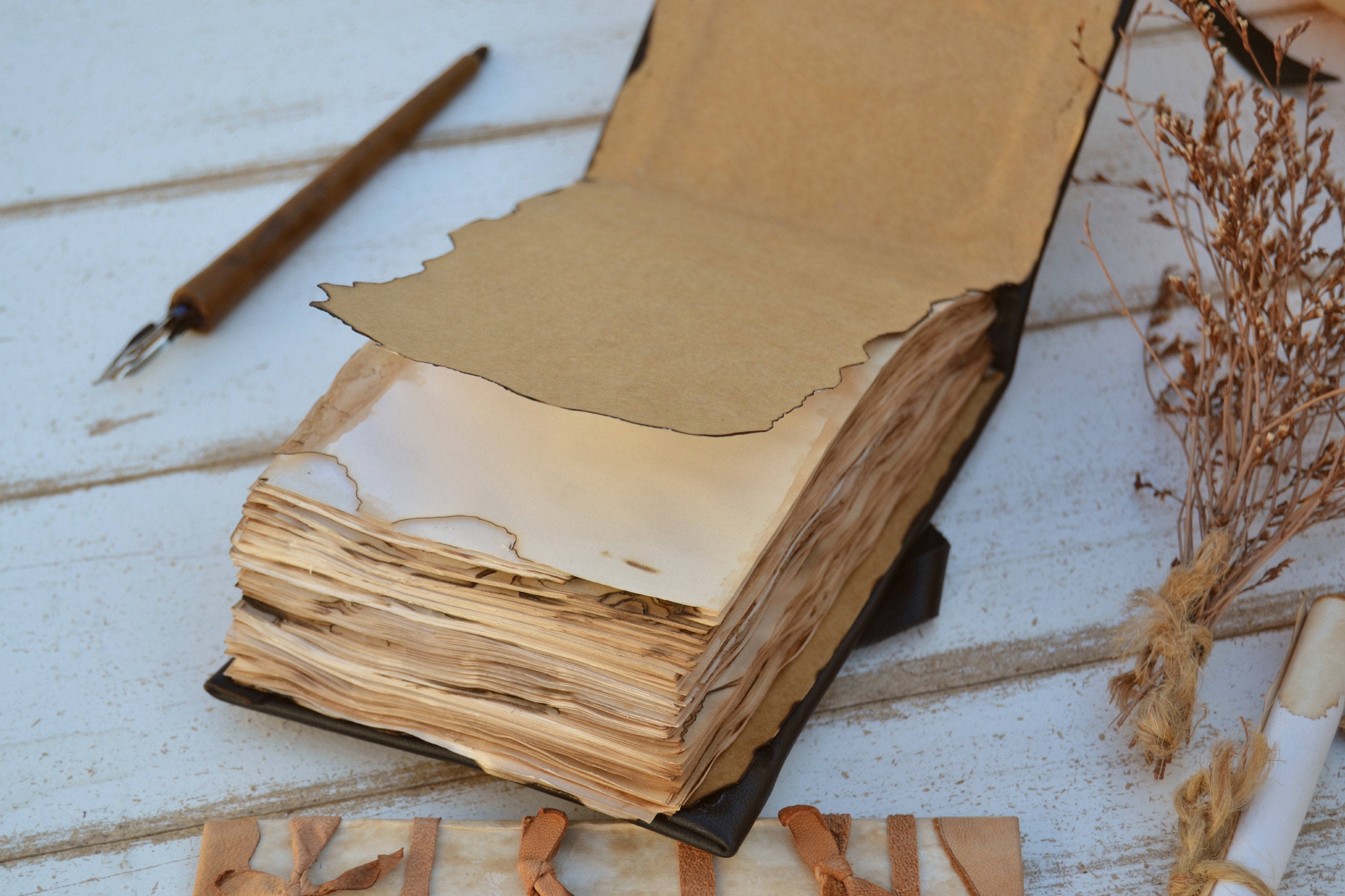 ヴィンテージスタイルの本革製ジャーナル - ハンドメイドの