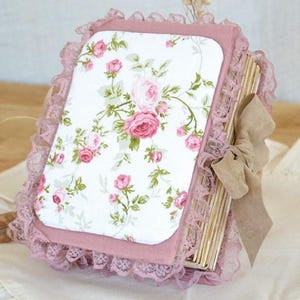 Romantic Junk Journal Handmade / Pink Roses Vintage Style Fabric Notebook / Empty To Design Yourself / 500 pages