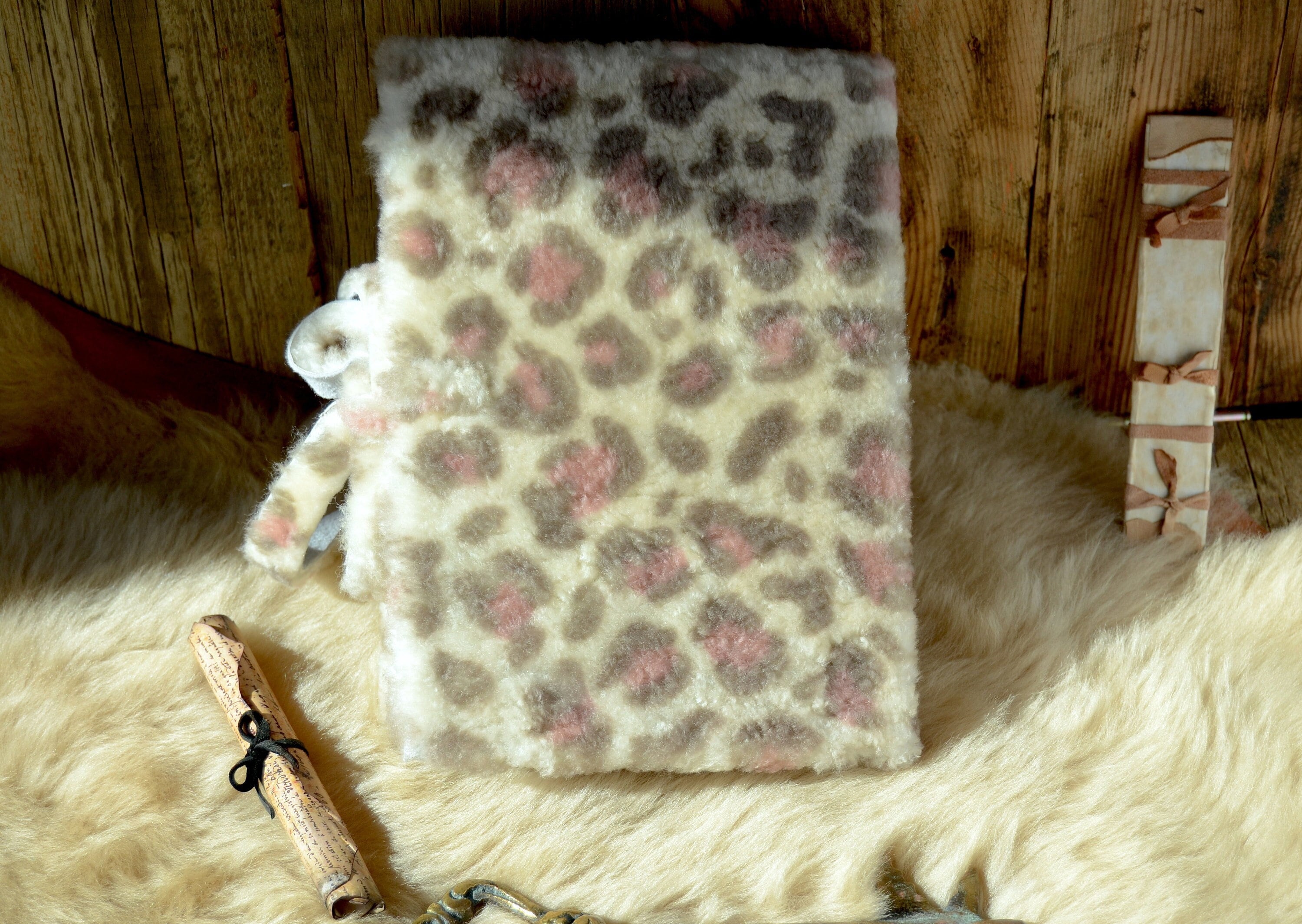 Leather Fur Writing Journal - Fluffy Handmade Vintage Style Diary ...