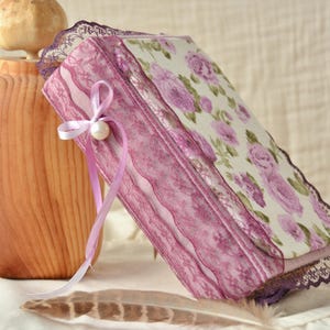 Romantic Junk Journal Handmade / Purple Roses Vintage Style Fabric Notebook / Empty To Design Yourself / 500 pages