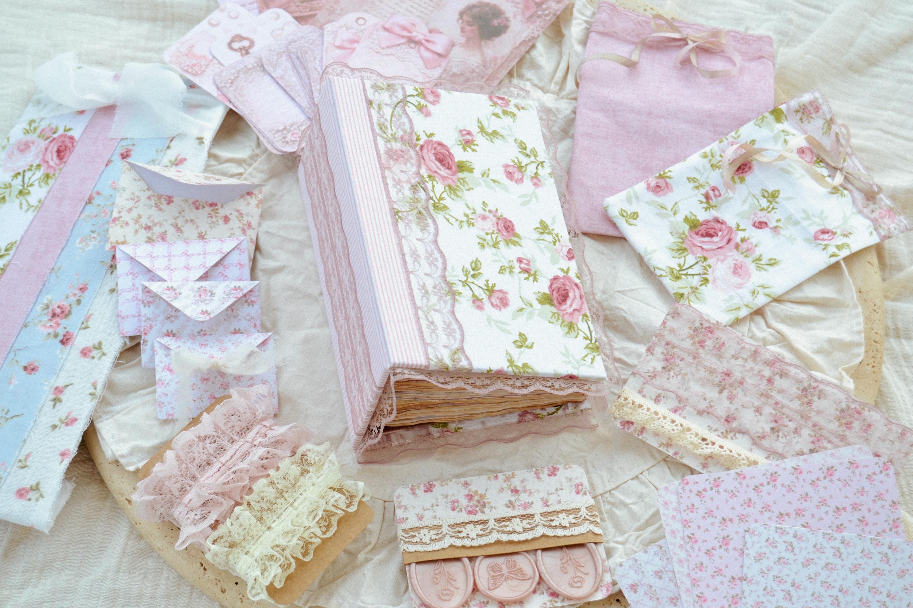 Romantic Junk Journal Starter Kit – Blank Floral Vintage Fabric Journal ...