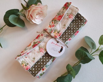 3x Reusable Cotton Fabric Cloth Wipes 8x8inch, Pink And Green Rose Floral And Spot