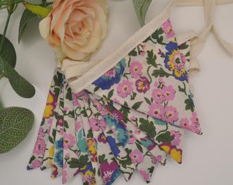 Liberty Fabric 6x or 12x Pennant Mini Bunting, Poppy Poem A, Girls Bedroom House, Caravan, and Garden Decor