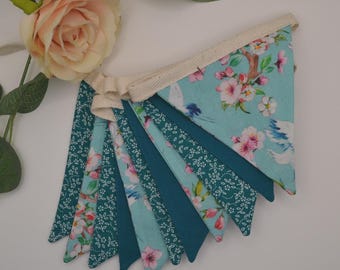 Floral and Plain Mini Bunting, Teal