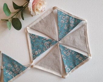 Liberty Fabric and Linen Mini Bunting, Capel Blue