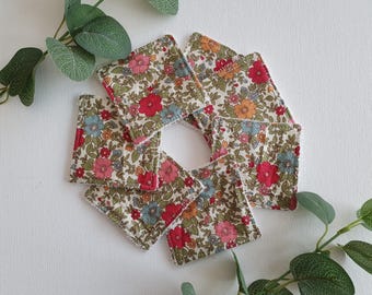3x3 inch Reusable Fabric Wipes x7 Bamboo Eco Friendly Facial Pink And Green Leaf Floral Makeup Pads Removal