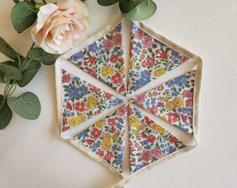 Liberty Fabric 6x or 12x Pennant Mini Bunting, Annabella, Girls Bedroom House, Caravan, and Garden Decor