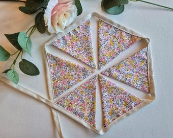 Liberty Fabric 6x or 12x Pennant Mini Bunting, Wiltshire Bud Pink, Girls Bedroom House, Caravan and Garden Decor