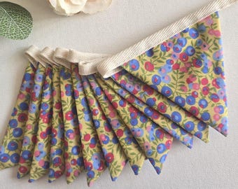 Liberty Fabric 6x or 12x Pennant Mini Bunting, Wiltshire Bud Yellow, Girls Bedroom House and Garden Decor