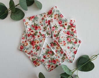 3x3 inch Reusable Fabric Wipes x7 Bamboo Eco Friendly Facial Pink Rose Floral Makeup Pads Removal