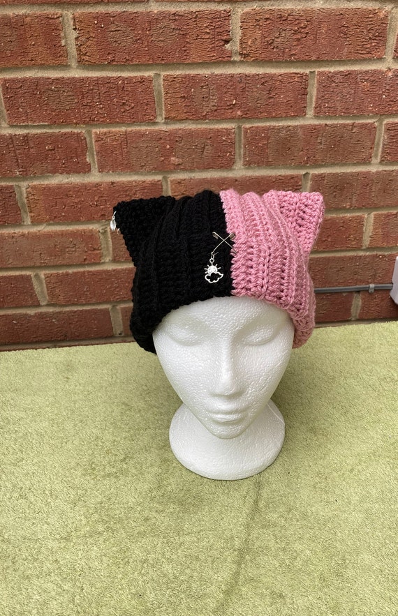 Pick Ur Own Charms Crochet Cat Ear Beanie/Hat/Split colours/Medium Weight (Aran)/Halloween Hat/Gift for Her/Best Friend Gift