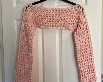 PRICE DROP-Crochet Cotton Mega Cropped Mesh Sleeves/ Mesh Shrug/Bolero/Fishnet Shrug/Long sleeve sweater/Festival wear/Beach cover up/Gift