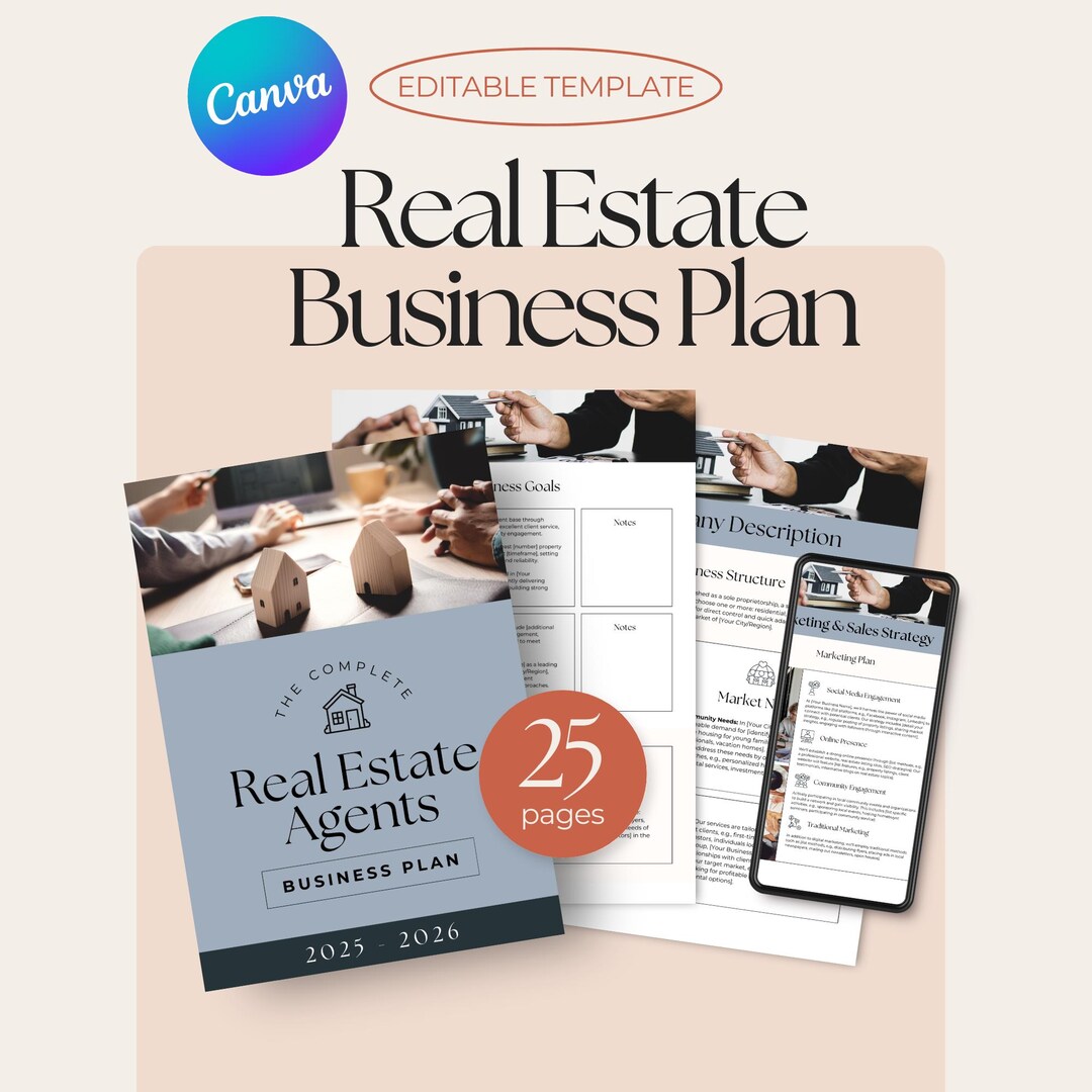 Real Estate Business Plan, Editable Canva Template, Realtor Planner ...