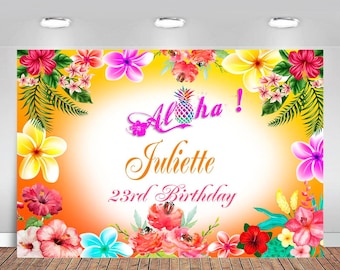 Aloha hawaiian birthday customized Banner Backdrop pineapple summer banner