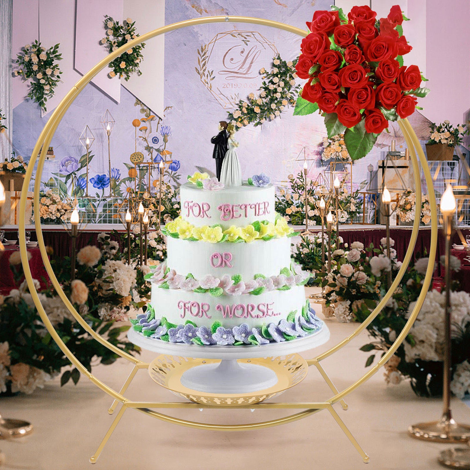 Yellow Gold/ Silver Double Circle Wedding Arch Rack Cake