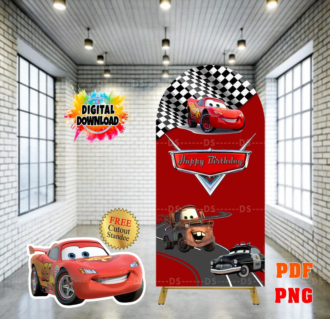 Car Racing Boy Standee Graphics Race Car Birthday Digital Backdrop Arch Banner Custom Printable Photo ...