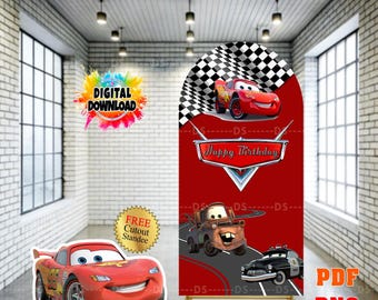 Race Car Birthday Digital Backdrop Arch Banner Custom Printable Photo Standee Sign Background Download