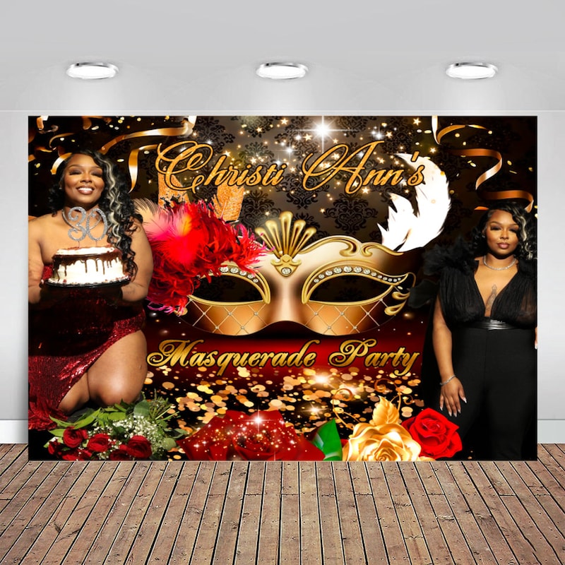 Personalized Lake Blue Masquerade Party Backdrop