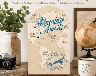 Adventure Awaits Arch Backdrop Cover, Weltkarte Party Prop (digitaler Download)