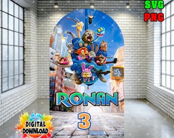 Fondo curvo para fiesta de animales del zoológico Tropolis, decoración para fiesta de Nick y Judy (descarga digital)