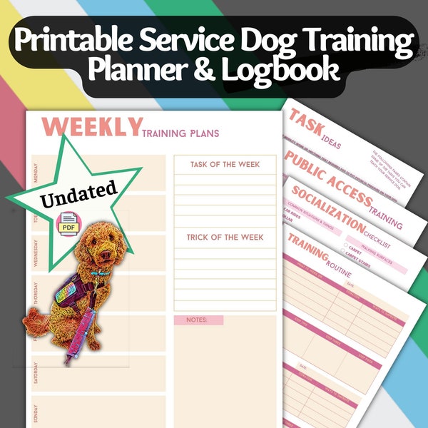 Service Dog Training Planner | Socialization, Tasks, Public Access, Tricks, Enrichment Ideas | Digital Download| Owner Training SDiT Undated