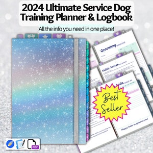 2024 Service Dog Training Planner & Log for Service Dog Handlers who are Owner Training, Tasks,  Public Access Training, Socialization, SDiT