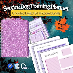 Service Dog Training Log, SDIT Training, Tasks, Socialization & Public Access, Undated Bundle Digital Planner for Goodnotes, Notability, PDF