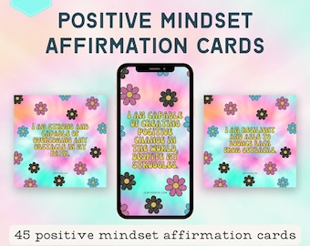 Positive Mindset Affirmation Cards - Instant Download 45 Cards - Vertical & Square