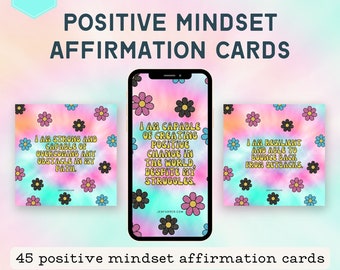 Positive Mindset Affirmation Cards - Instant Download 45 Cards - Vertical & Square
