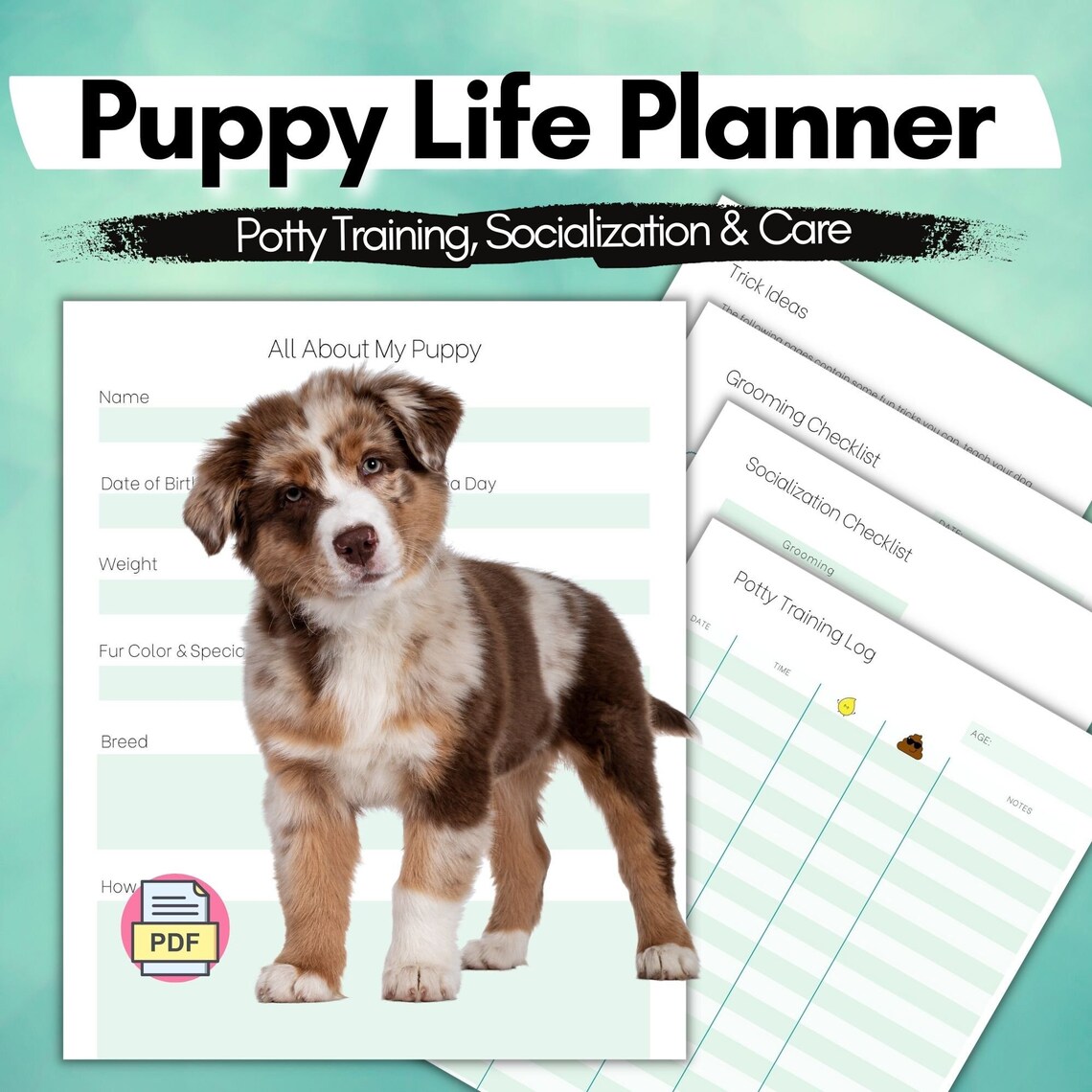 New Puppy Planner Printable Potty Worksheet Socialization Checklist Toy