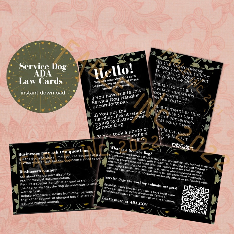 Service Dog ADA Law Info Cards Service Dog Handler Cards | Etsy