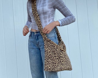 Medium Fluffy Cheetah Print Bag Brown Animal Print Fuzzy - Etsy