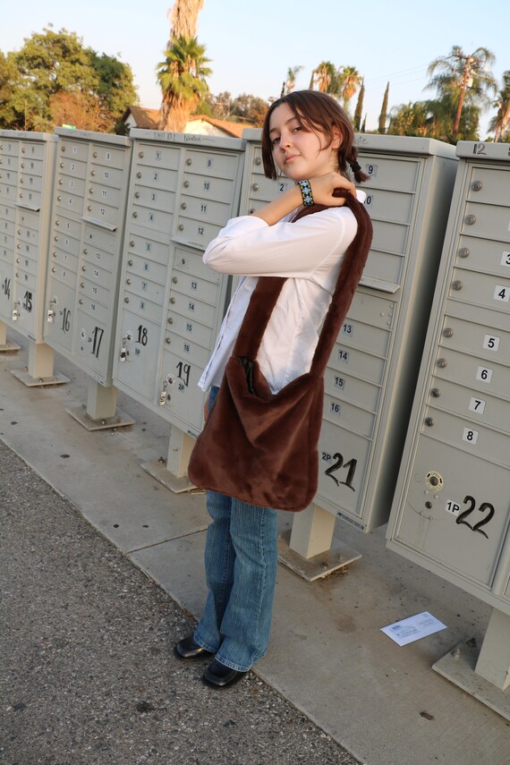 fluffy brown tote bag