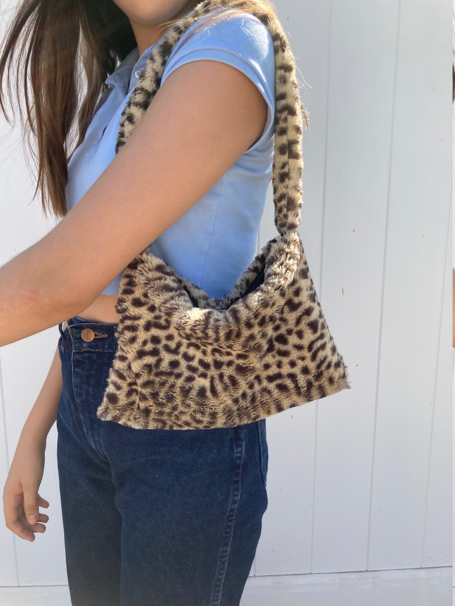 Small Fluffy Cheetah Print Bag Brown Animal Print Fuzzy - Etsy