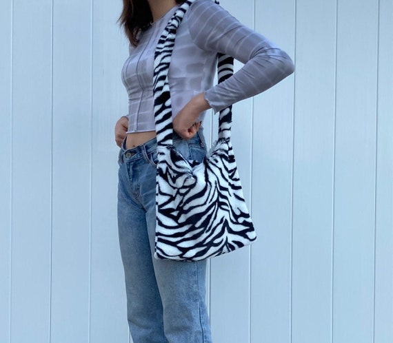 fluffy zebra tote bag