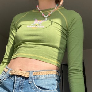 Green Fairy Long Sleeve Top - y2k Top - 2000&#39;s Long Sleeve - Fairy Top - Green Crop Top